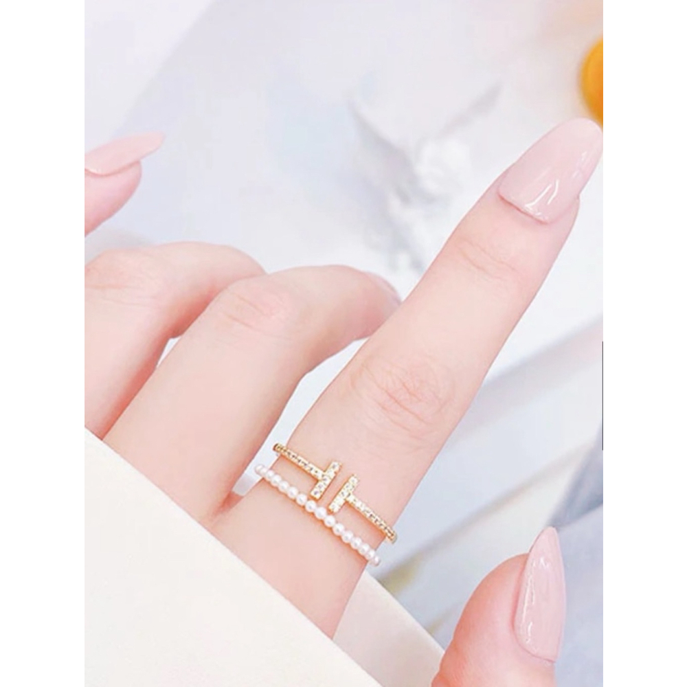 NEW Dainty‎ Women's 14k Gold Filled Bar Pearl Ring, Adjustable